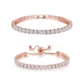 Superbe bracelet tennis plaqué or rose orné de cristaux de zircone cubique scintillants. - Ensemble Or Rose 17cm