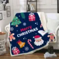Couverture Sherpa de Noël Bleu Foncé Père Noël Jeté de Canapé Polaire Douce Confortable - Style de Motif de Noël (42) / 80cm*120cm