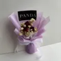 Mini dried flower bouquet with red roses and purple wrapping paper for romantic gifts and weddings. - Style 9