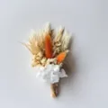 Mini dried flower boutonniere, wedding corsage with white hydrangea and orange bunny tails variant. - Style 25