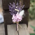 Detailed view of dried flower bouquet with pink hydrangea, purple lavender and natural twine. - Multicolor Mix
