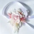 Handgemachte Mini Blumen Korsage Boutonniere mit rosa Rose Trockenblumen und weissem Band Geschenk - Stil 30