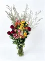Natural dried rose bouquet with filler flowers for home decor, beautiful DIY floral arrangement. - Random Mixed Color + Statice (30-35 Stems)