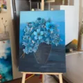 Pintura Relieve Floral 3D Azul Arte Decoración Piña Pino Jarrón Adorno Hecho a Mano SKU - DA-6L