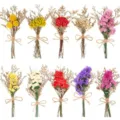 Bunte getrocknete Blumenstraeuße natürliche Mini-Blumenarrangements mit Stielen Kordel-Dekor fuer Zuhause - Stil F (10 Bündel)