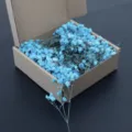 Blue preserved dried baby's breath flowers in a box for DIY craft party gift decor. - Light Blue 50 Stems