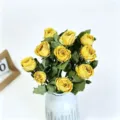 Natural dried yellow rose bouquet in white ceramic vase for home decor and DIY flower arrangements - Single-Head Yellow Rose (5 Stems/Bunch)
