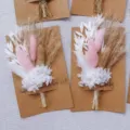 Mini dried flower bouquet variant, wedding party decor with kraft paper card and pink white floral - Style 13