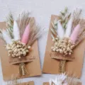 Mini dried flower bouquet greeting card with natural bunny tails and gypsophila. - Style 14