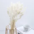 Natural white dried bunny tail grass bouquet in chic gold wire glass vase for home decor. - One Bundle / White