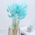 Blue bunny tail dried flower bouquet in modern metal vase for elegant home decor and gifts. - One Bundle / Light Blue