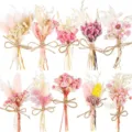 Mini dried flower bouquets preserved natural floral bunch with twine bow for home decor gifts - Style C (10 Bundles)