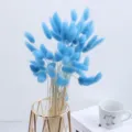 Blue dried rabbit tail grass bouquet for home decoration, natural fluffy floral ornament. - One Bundle / Deep Blue