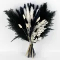 Black and white dried pampas grass bouquet mixed floral arrangement for home decor wedding party gift - CH-02 / 70-80 Stems Pack