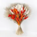 Colorful dried flower bouquet with fluffy bunny tails and reeds for home and wedding decor. - CH-03 / 90-100 Stems Pack