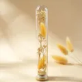 Mini Glas Reagenzglas Trockenblumen Flasche mit Hasenschwänzchen und Schleierkraut. - Oranger Hasenschwanz Stern Wunsch