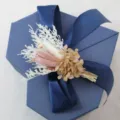 Blue gift box with mini dried flower bouquet variant, elegant floral wedding accessory. - Blue Gift Box