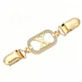 Gold tone rhinestone letter X sweater clip detail shot, elegant cardigan collar cinch brooch. - Gold Letter X