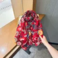 Red floral print women scarf lightweight summer beach shawl vintage sun protection wrap - Color 11