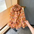 Women summer vintage floral silk scarf lightweight breathable sun protection beach shawl wrap - Style 7
