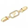 Gold Rhinestone Letter P Sweater Clip Cardigan Shawl Collar Pin Dress Cinch Clips - Gold Letter P