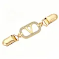 Gold rhinestone V letter cardigan clip shawl brooch sweater fastener dress waist pin - Gold Letter V