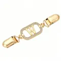 Gold tone rhinestone initial W sweater clip shawl brooch dress waist cinch accessory - Letter W Gold