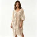 Women crochet beach cover up lace v neck summer bikini swimwear tunic dress for women - One Size / Off White