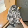 Summer floral print cotton linen shawl scarf, lightweight sunscreen neck wrap for women. - Grey Floral