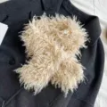 Plush curly faux fur scarf detail, soft warm winter neck warmer cross style texture - 90cm / Milk Tea