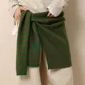 Australian wool striped knitted shawl scarf winter warm layering wrap for women apparel - Grey Green Striped