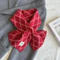 Red diamond knit cross scarf for women, warm winter thick woolen crisscross neck warmer. - Red