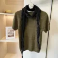 Autumn retro green knit top with black scarf set, stylish literary women clothing apparel. - 180*40cm / Black