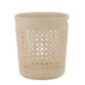 Beige plastic hollow trash can, leaf pattern mesh wastebasket with handles for room - Beige