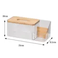 Transparente Kunststoff-Taschentuchbox mit Bambusdeckel und Fach zur Fernbedienungsaufbewahrung. - Weiß
