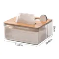 Bamboo lid plastic tissue box storage container with desktop compartment for living room home. - White