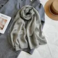 Grey wool silk blend scarf lightweight oversized shawl for women elegant sun protection wrap. - Gray