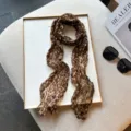 Classic leopard print pleated long scarf, fashionable women's neckerchief and stylish shawl. - Yellow Brown