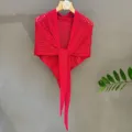 Red sequin knit triangular shawl scarf for women, lightweight summer sun protection wrap. - Red