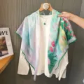 110x110cm Square Scarf Women French Vintage Watercolor Floral Print Sunscreen Shawl - Size #18