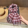 Classic winter plaid wool scarf with chic fringes, long shawl design, cozy neck warmer piece. - Color 15