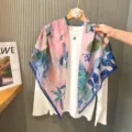 Women square scarf vintage floral silk feel shawl summer sun protection large 110cm - Style #42
