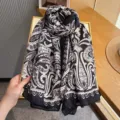 Black and white paisley pattern silk scarf, French vintage elegant long neckerchief for women. - Style 2