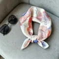 Mulberry silk small square scarf for women, elegant printed neckerchief and sun protection wrap. - RT#8