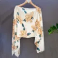 Chic floral sheer cape shawl, elegant summer beach sun protection wrap, lightweight top. - Vintage Magnolia Peony
