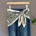 Paisley print decorative square scarf tied on jeans, multi-use stylish silk scarf for spring. - 13#