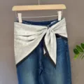 Stylish denim jeans paired with a chic paisley pattern waist scarf accessory for a trendy look. - 18#