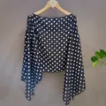 Chic navy blue polka dot chiffon shawl, lightweight cape design, elegant drape for summer. - Black Polka Dot