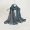 Solid color pleated metallic long scarf shawl for women, elegant lightweight hijab wrap. - 70x180cm / Gray