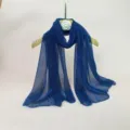 Royal blue metallic pleated women long scarf lightweight sheer shimmering shawl for daily wear - 70x180cm / Blue